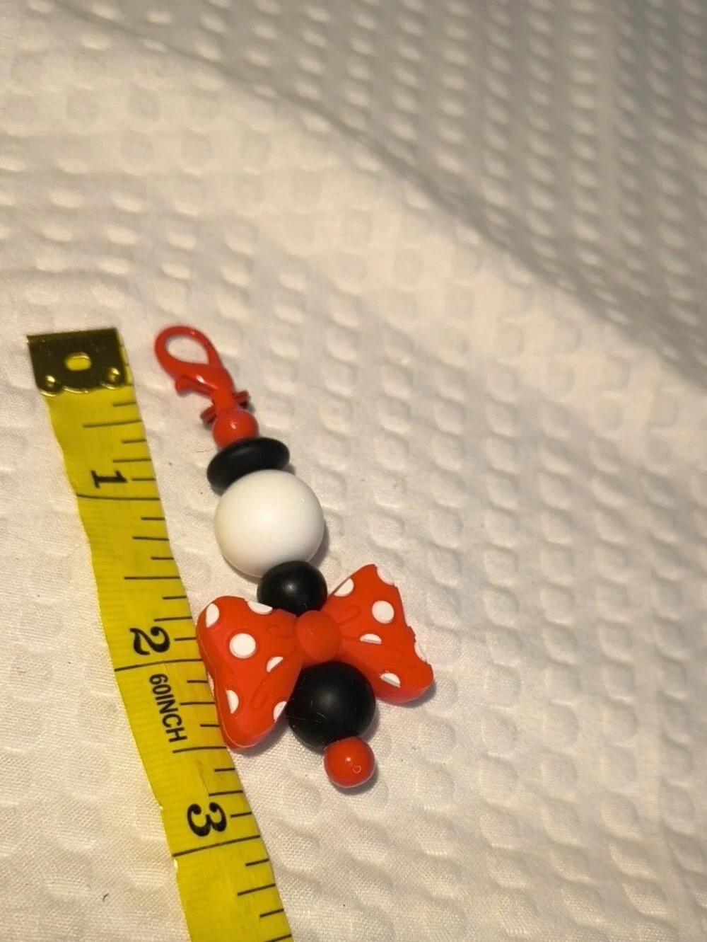 Kids Polka Dot Bow Bead Keychain Charm - Orange and Black